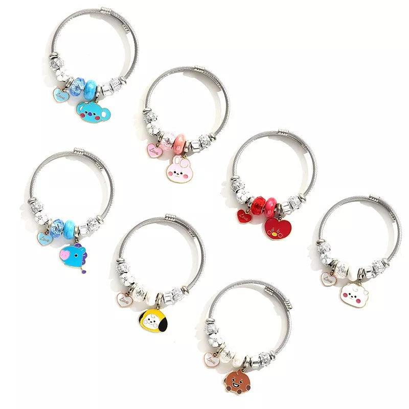 PULSERA CON CHARMS DE ACERO INOXIDABLE BT21/BTS (todos los personajes)