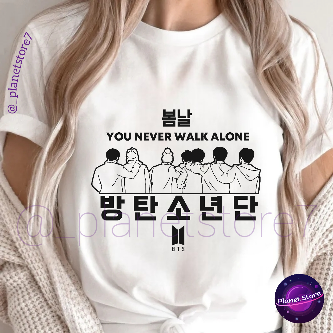 Camiseta BTS "You Never Walk Alone" 100 % algodón (blanco y negro)
