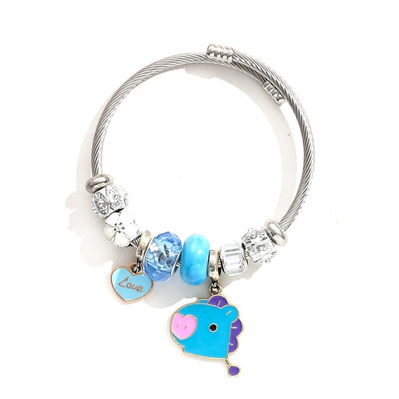 PULSERA CON CHARMS DE ACERO INOXIDABLE BT21/BTS (todos los personajes)