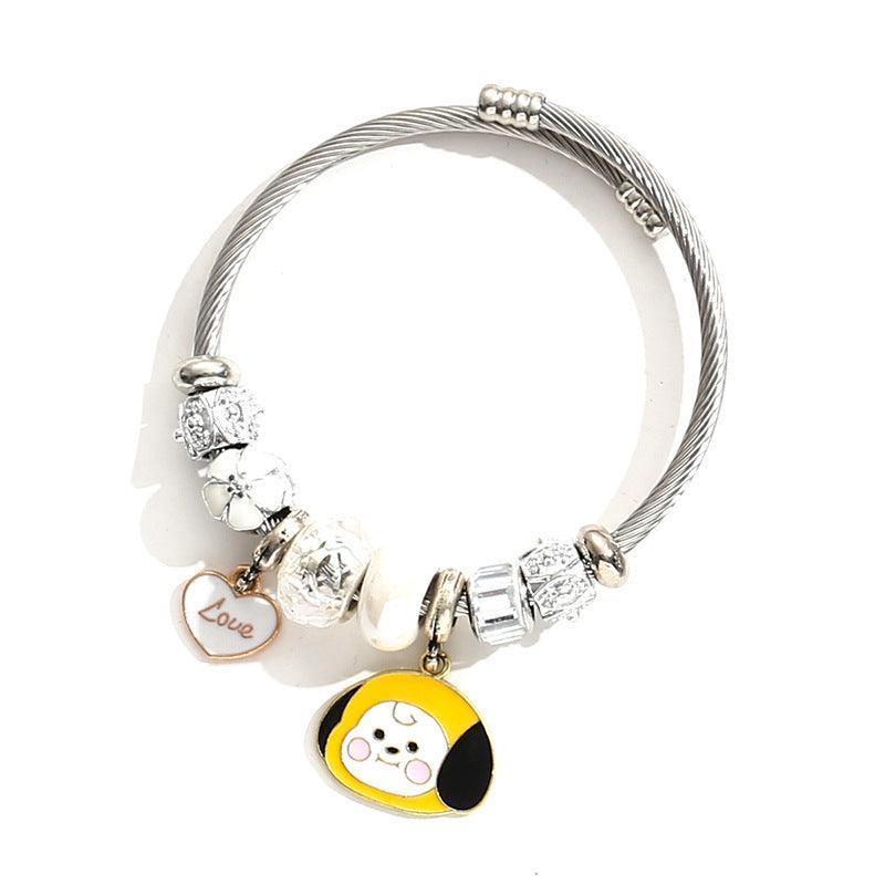 PULSERA CON CHARMS DE ACERO INOXIDABLE BT21/BTS (todos los personajes)