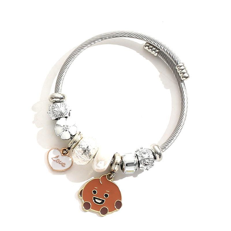 PULSERA CON CHARMS DE ACERO INOXIDABLE BT21/BTS (todos los personajes)