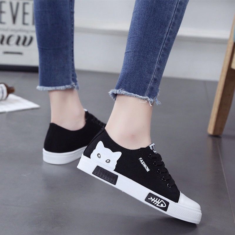 ZAPATILLAS DE MUJER CON GATO LINDO (negro/rosa/blanco)
