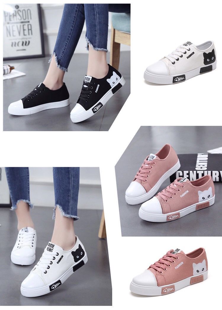 ZAPATILLAS DE MUJER CON GATO LINDO (negro/rosa/blanco)