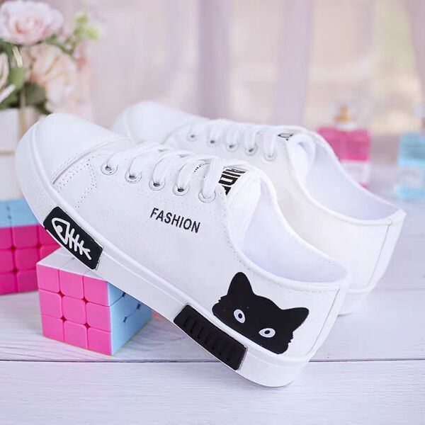 ZAPATILLAS DE MUJER CON GATO LINDO (negro/rosa/blanco)