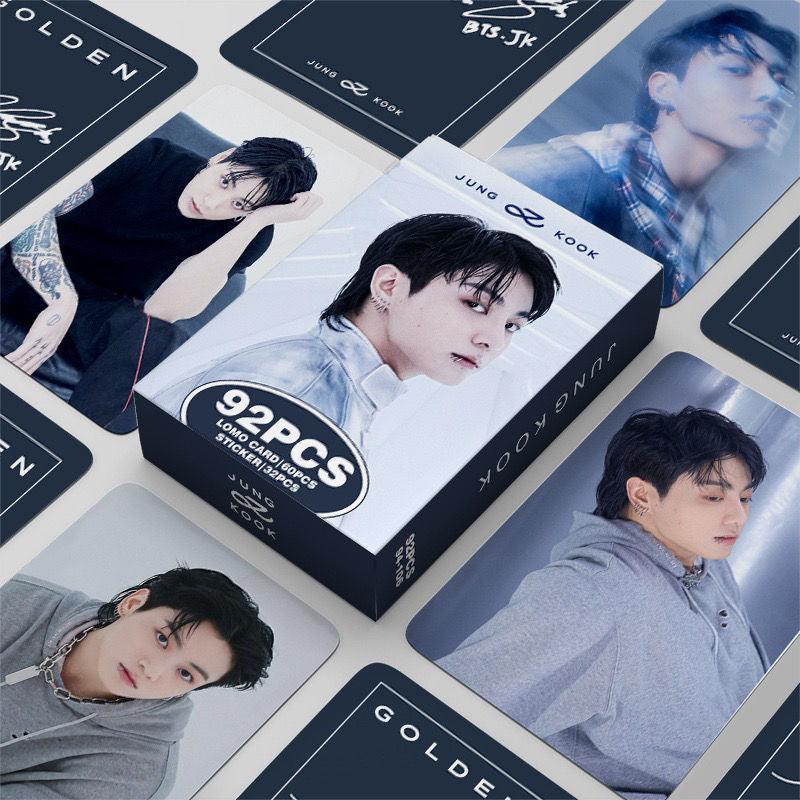 JUNGKOOK GOLDEN PHOTOCARDS 92 UNIDADES (60 TARJETAS FOTOGRÁFICAS + 32 PEGATINAS)