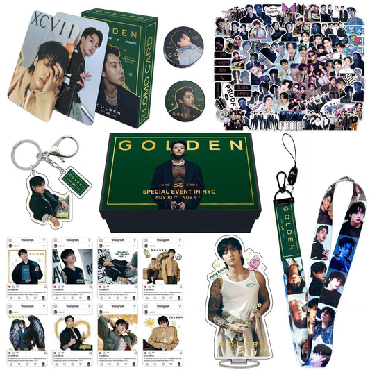 BTS JUNGKOOK GOLDEN KIT CON 159 PIEZAS (¡CAJA DE REGALO CON/ VARIOS ARTÍCULOS!✨)