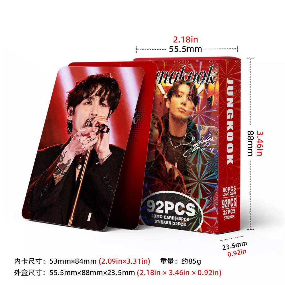 JUNGKOOK PHOTOCARDS 92 UDS (60 FOTOTARJETAS + 32 PEGATINAS)