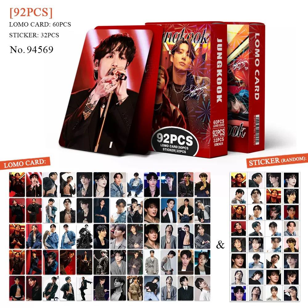 JUNGKOOK PHOTOCARDS 92 UDS (60 FOTOTARJETAS + 32 PEGATINAS)