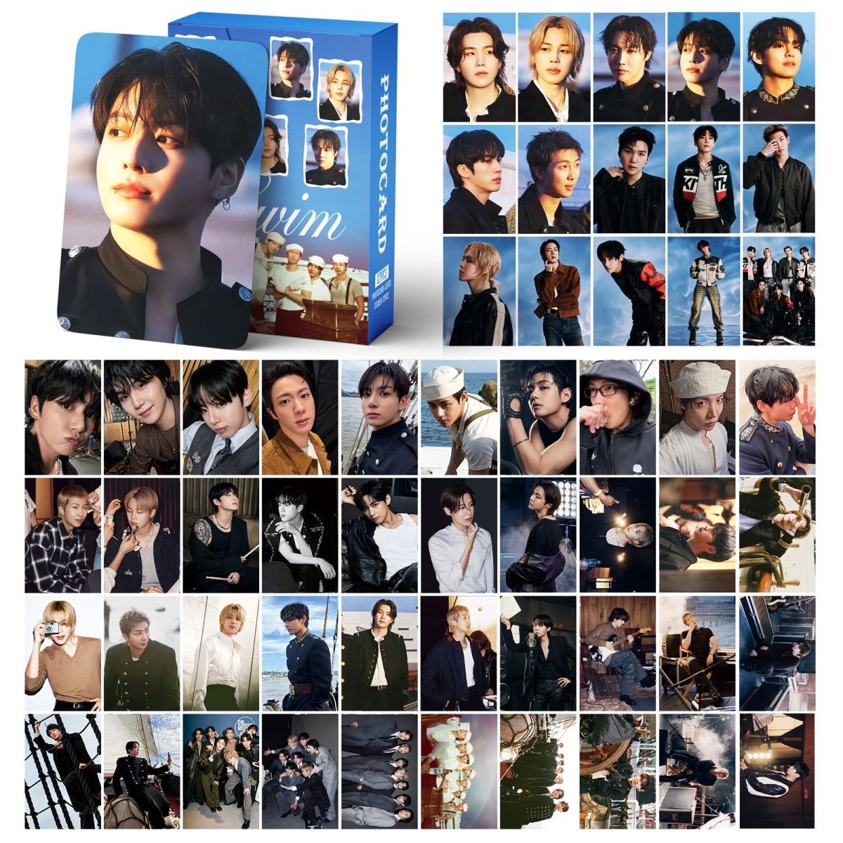TARJETAS FOTOGRÁFICAS DE NATACIÓN BTS 127 PIEZAS (55 tarjetas + 72 pegatinas)