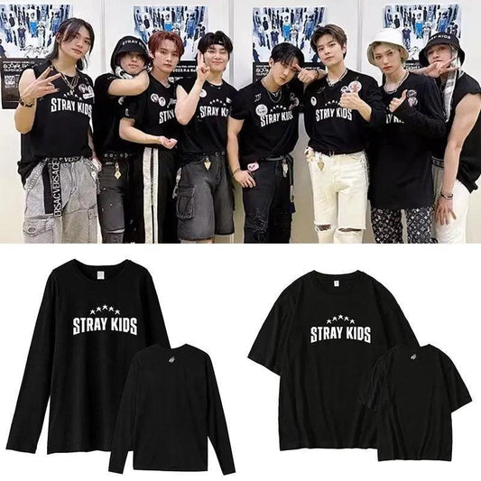 CAMISETA DE MANGA LARGA Y CAMISA DE STRAY KIDS 100% ALGODÓN
