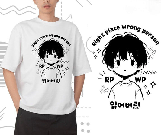 CAMISETA BTS RM "RiGHT PLACE WRONG PERSON" 100 % ALGODÓN (blanco y negro) 