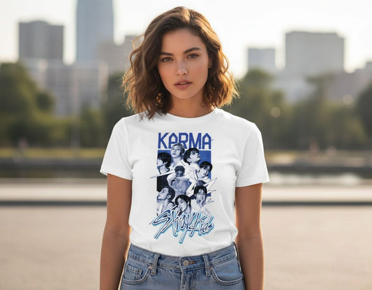 CAMISETA STRAY KIDS KARMA 100% ALGODÓN (blanco y negro) 