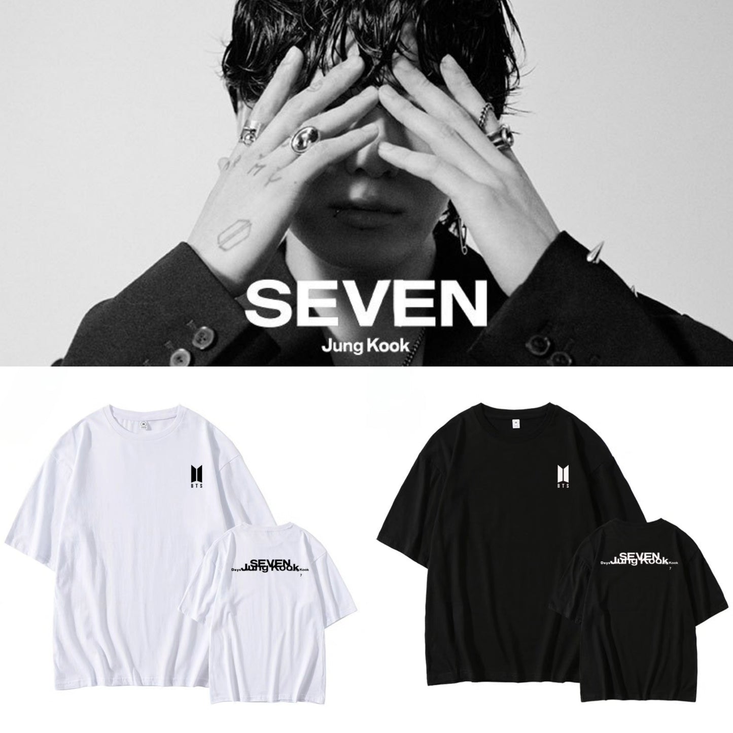 CAMISETA BTS JUNGKOOK SEVEN 100% ALGODÓN (blanco y negro)