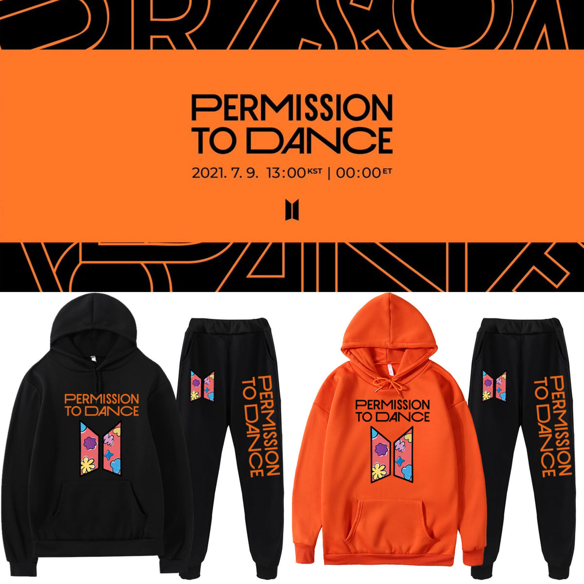 CONJUNTO DE SUDADERA CON CAPUCHA Y PANTALONES BTS PERMISSION TO DANCE