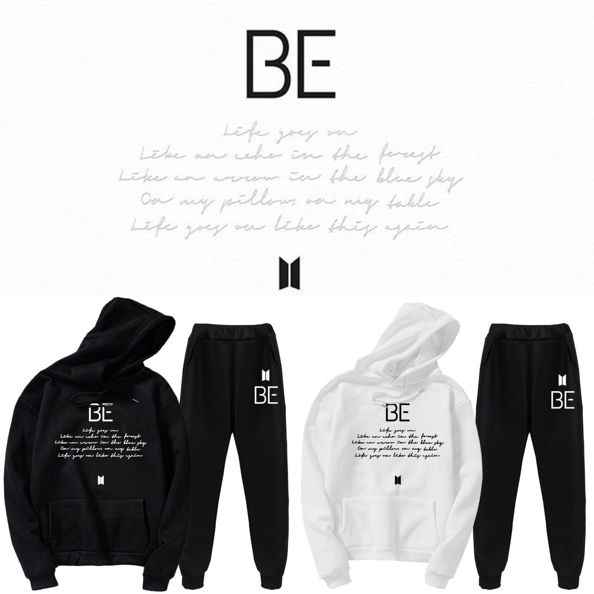 CONJUNTO DE SUDADERA CON CAPUCHA Y PANTALONES BTS BE