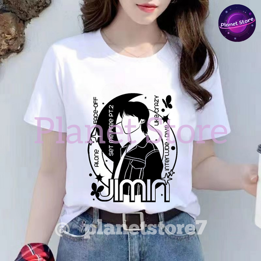 CAMISETA JIMIN FACE 100% ALGODÓN (blanco y negro) 