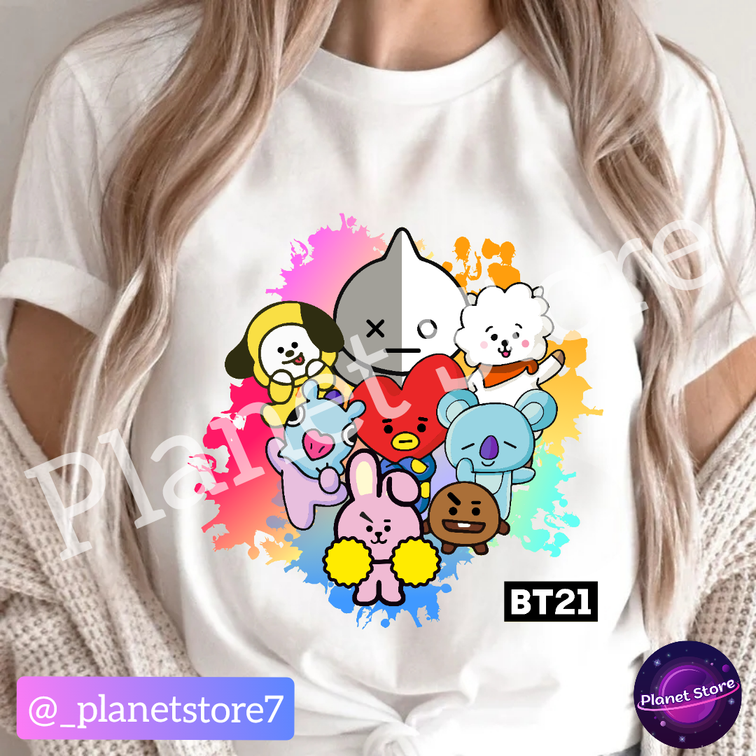 CAMISETA BT21 BTS 100% ALGODÓN (blanco y negro) 
