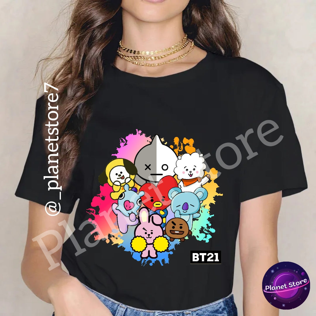 CAMISETA BT21 BTS 100% ALGODÓN (blanco y negro) 