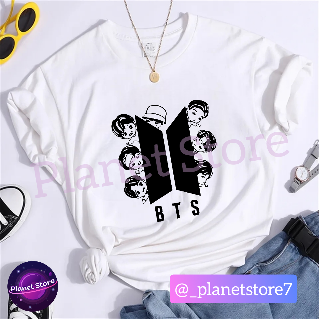 CAMISETA BTS TINY TAN 100 % ALGODÓN (blanco y negro) 