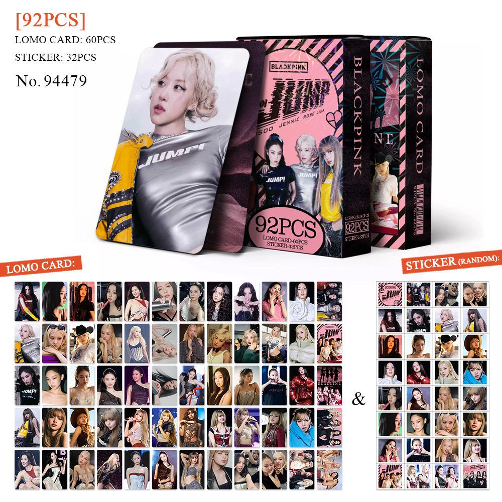 TARJETAS FOTOGRÁFICAS BLACKPINK JUMP 92 PIEZAS (60 TARJETAS + 32 PEGATINAS)